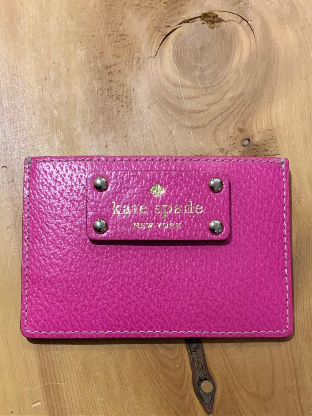 Kate Spade  Hot Pink Leather Card Wallet with Gold Logo Plate
